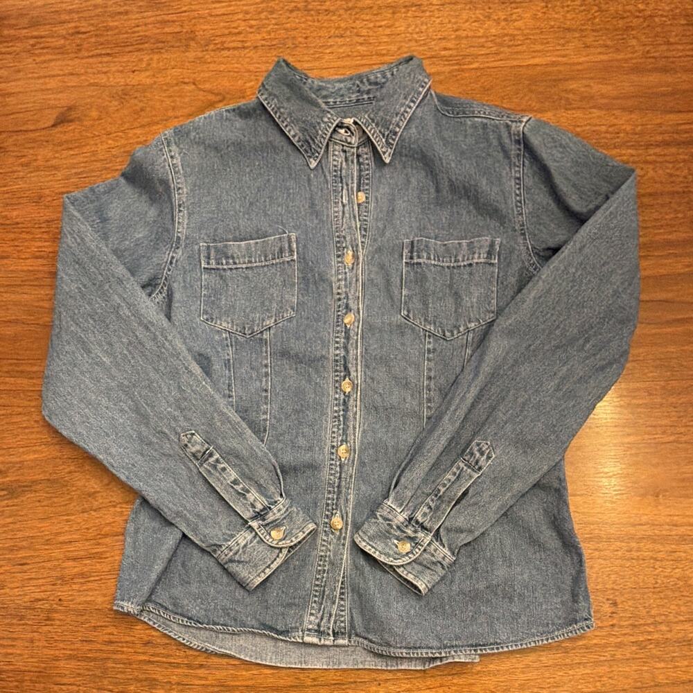 VTG County Seat Women L Denim Jean Shirt 90s Y2K Preppy Capsule Timeless Classic